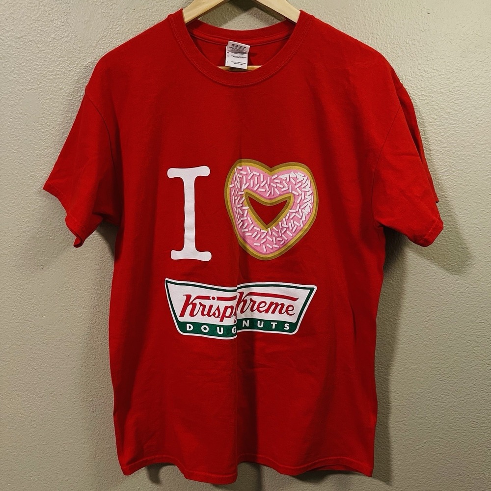 I Love Krispy Kreme Donuts T-Shirt Novelty‎ Red Valentine Men's Size L